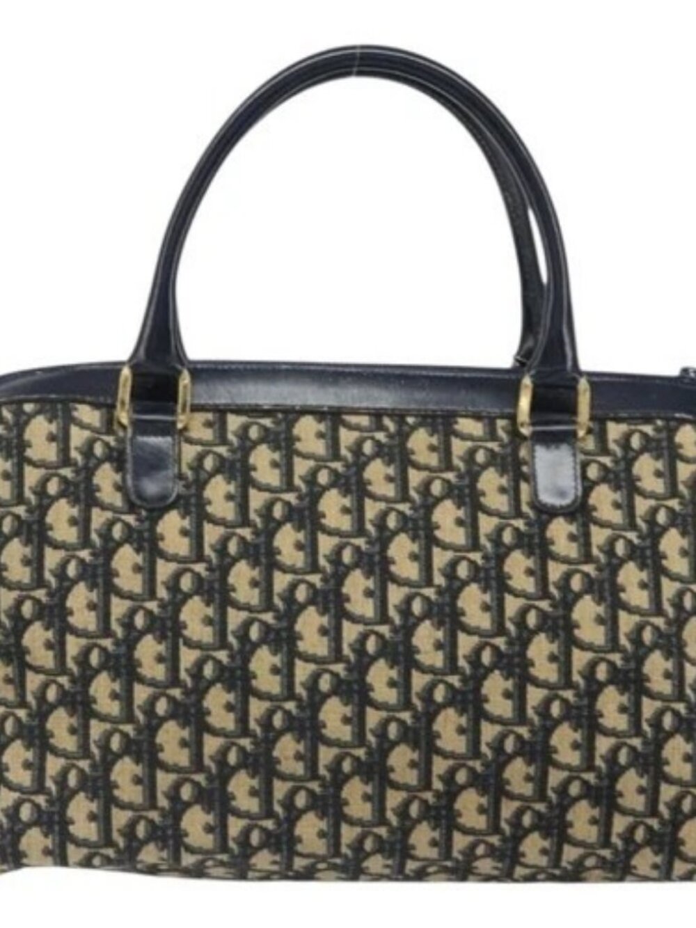 Christian Dior Trotter Canvas Boston Bag Navy Gold - Picture 2 of 16